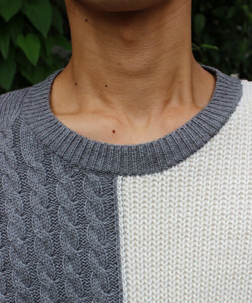 UNION STATION（ユニオンステーション）の「【2016-17AW商品】フロント切り替えクルーニット（ニット/セーター・メンズ・ホワイト系その他/グレー系その他/ネイビー・S/M/L/LL）」の6枚目の写真