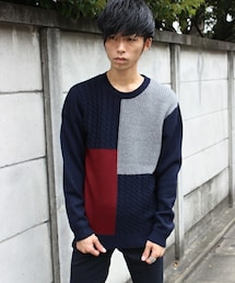 UNION STATION | 【2016-17AW商品】フロント切り替えクルーニット(ニット/セーター)