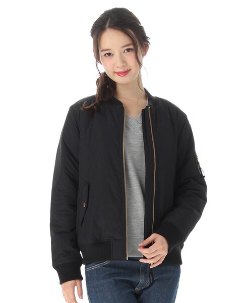 Honeys（ハニーズ）の「中綿リブブルゾン（ジャケット・コート・レディース・クロ/コン/ボルドー/カーキ/グレー/モカ・Ｍ/Ｌ/ＬＬ）」の2枚目の写真