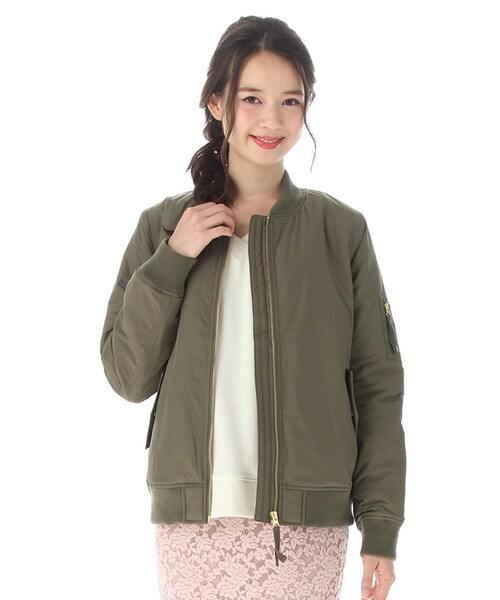 Honeys（ハニーズ）の「中綿リブブルゾン（ジャケット・コート・レディース・クロ/コン/ボルドー/カーキ/グレー/モカ・Ｍ/Ｌ/ＬＬ）」の4枚目の写真