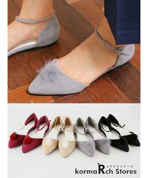 KORMARCH | 【ファー付きアンクルストラップフラットシューズ】品高い足元を作りだす素材に小ぶりのファーでさらにレディをきかせたフラットシューズ。(その他シューズ)