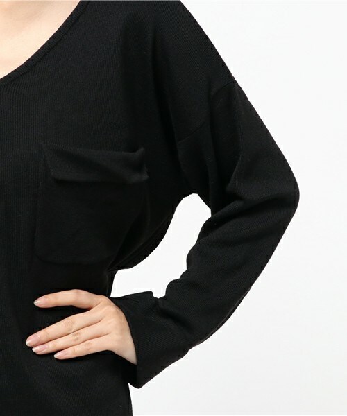 archives（アルシーヴ）の「編み地切替胸ポケット付プルオーバー（ニット/セーター・レディース・ブラック/ダークブラウン/ピンク・MEDIUM）」の8枚目の写真