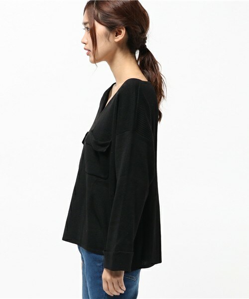 archives（アルシーヴ）の「編み地切替胸ポケット付プルオーバー（ニット/セーター・レディース・ブラック/ダークブラウン/ピンク・MEDIUM）」の5枚目の写真