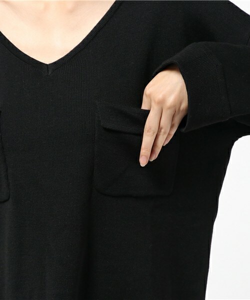 archives（アルシーヴ）の「編み地切替胸ポケット付プルオーバー（ニット/セーター・レディース・ブラック/ダークブラウン/ピンク・MEDIUM）」の9枚目の写真