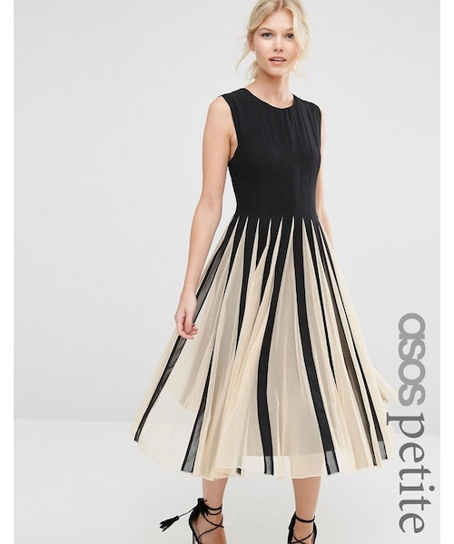 asos(エイソス)の「ASOS Petite ASOS PETITE Mesh Fit And Flare Midi Dress(ワンピース・レディース・Mono・US 00/US 4)」の1枚目の写真