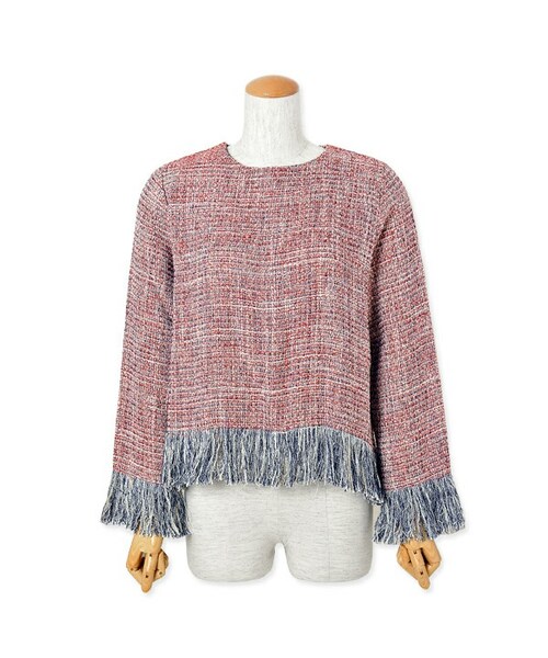 flower(フラワー)の「tweed fringe top ~ツイードフリンジトップ(Tシャツ/カットソー・レディース・red/gray・FREE)」の1枚目の写真