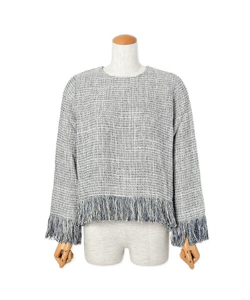 flower(フラワー)の「tweed fringe top ~ツイードフリンジトップ(Tシャツ/カットソー・レディース・red/gray・FREE)」の2枚目の写真