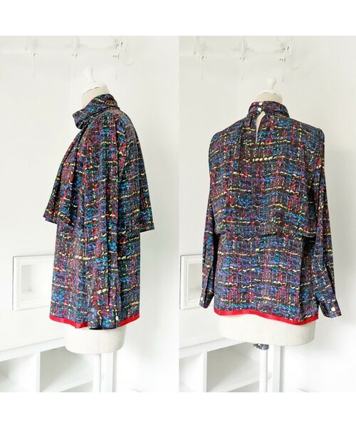 TOKYO DRESS（トウキョウドレス）の「TOKYO DRESS(トーキョードレス) ツイードプリントブラウス（シャツ/ブラウス・レディース・ブルー/ブラウン・1（S））」の2枚目の写真