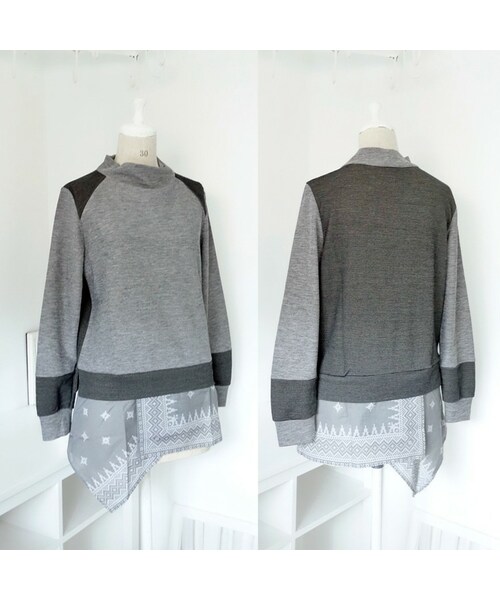 Mannequins JAPON（マヌカンズジャポン）の「Mannequins JAPON(マヌカンズ ジャポン) バンダナシャツ チュニックワンピース（Tシャツ/カットソー・レディース・ネイビー/グレー・38（M））」の2枚目の写真