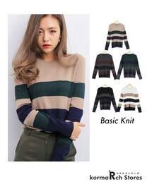KORMARCH | ポイントカラーニット長袖トップ。(ニット/セーター)