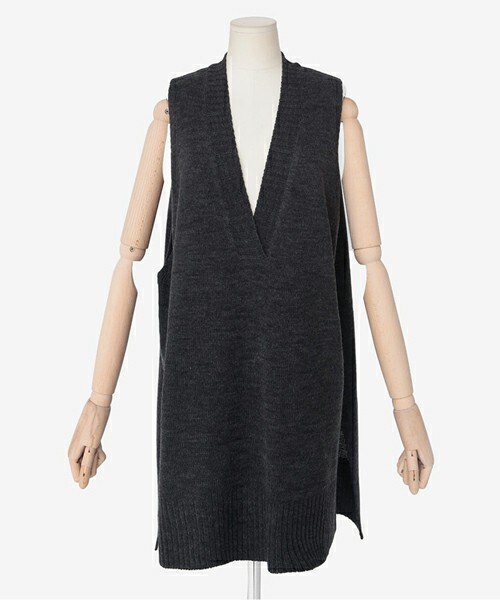 DHOLIC（ディーホリック）の「深Vネックニットベスト（ベスト・レディース・ダークベージュ/ブラック/ワイン/ブラックグレー/ネイビー・FREE）」の3枚目の写真