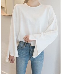 FLYMODEL | スリーブスリットラウンドネック長袖Tシャツ(P0000QNY)(Tシャツ/カットソー)