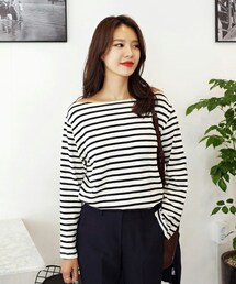 DHOLIC | ボートネックボーダーコットンTシャツ(Tシャツ/カットソー)