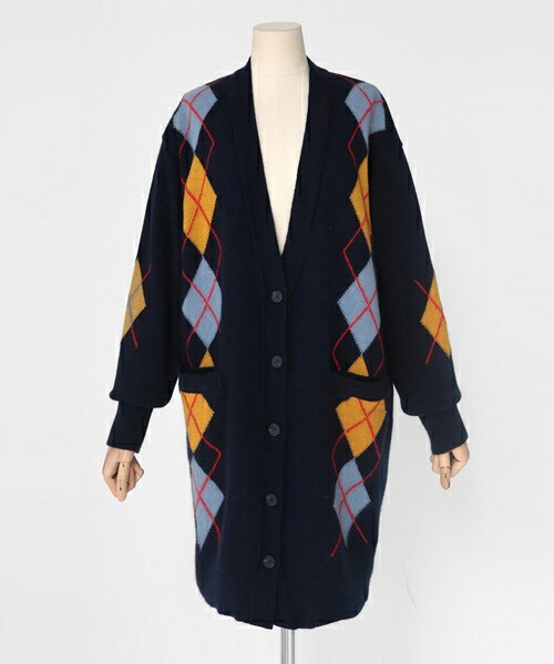 DHOLIC（ディーホリック）の「ウール混アーガイルニットカーディガン（カーディガン/ボレロ・レディース・ベージュ/ネイビー/グレー・FREE）」の2枚目の写真