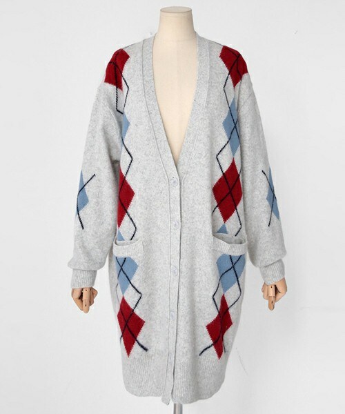 DHOLIC（ディーホリック）の「ウール混アーガイルニットカーディガン（カーディガン/ボレロ・レディース・ベージュ/ネイビー/グレー・FREE）」の3枚目の写真