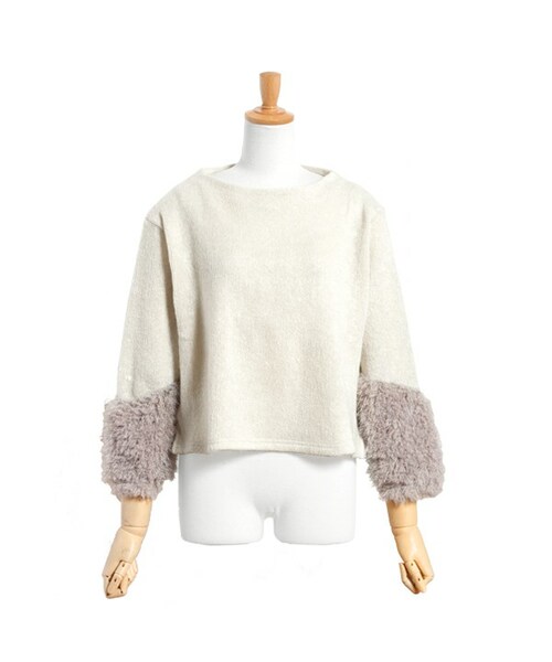 flower（フラワー）の「bicolor mix top ～バイカラーミックストップ（ニット/セーター・レディース・brown/ivory/pink/white/black・FREE）」の2枚目の写真