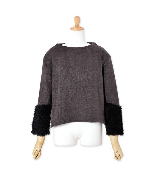 flower（フラワー）の「bicolor mix top ～バイカラーミックストップ（ニット/セーター・レディース・brown/ivory/pink/white/black・FREE）」の4枚目の写真