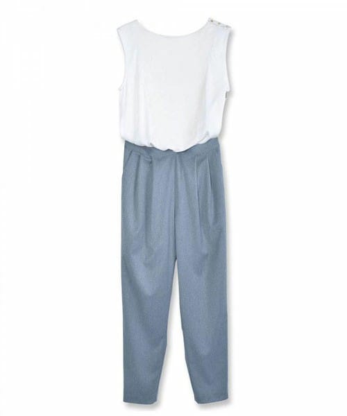 NINE(ナイン)の「NINE バッククロスオールインワン(つなぎ/オールインワン・レディース・ホワイト×グレー・0)」の1枚目の写真