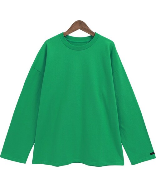 Dailyabout(デイリーアバウト)の「シンプルラウンドネックドロップショルダー長袖Tシャツ(P0000VMT)(Tシャツ/カットソー・レディース・グリーン・FREE)」の1枚目の写真