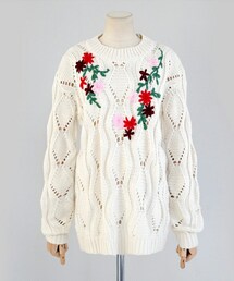 DHOLIC | フラワー刺繍ニットプルオーバー(ニット/セーター)