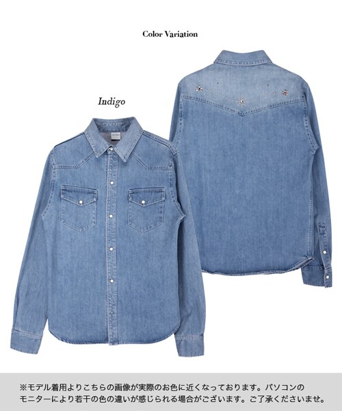 THE STRAND(ストランド)の「THE STRAND(ストランド) スタッズダンガリーシャツ(シャツ/ブラウス・レディース・インディゴ・S/M/L)」の13枚目の写真