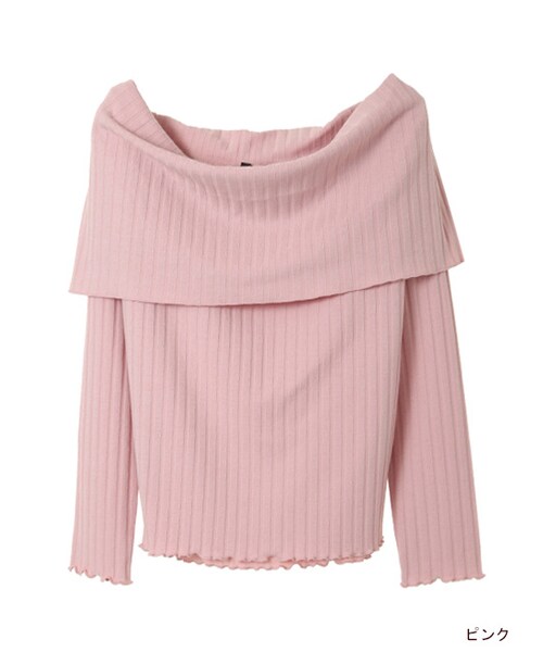 w closet（ダブルクローゼット）の「ワイドリブオフショルプルオーバー（トップス・レディース・グレー/ピンク/チャコール/ブラック・FREE）」の4枚目の写真