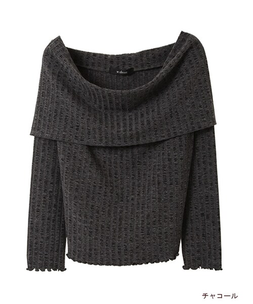 w closet（ダブルクローゼット）の「ワイドリブオフショルプルオーバー（トップス・レディース・グレー/ピンク/チャコール/ブラック・FREE）」の3枚目の写真