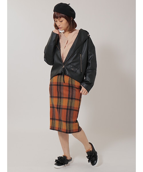 w closet（ダブルクローゼット）の「起毛チェックタイトスカート（スカート・レディース・レッド/ブルー/オレンジ・FREE）」の14枚目の写真