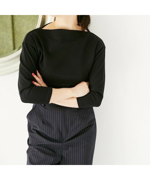 L'Ancre(アンカー)の「L'Ancre (アンカー)ミラノリブドレスTシャツ(Tシャツ/カットソー・レディース・ボーダー/ブラック・38(M))」の2枚目の写真