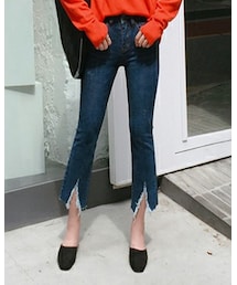 FLYMODEL | 裾カッティングスリット8分丈デニムパンツ(P0000QPF)(デニムパンツ)