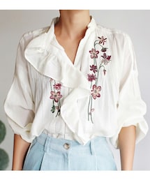 DHOLIC | フラワー刺繍ラッフルブラウス(シャツ/ブラウス)