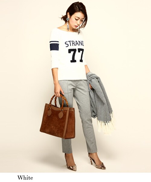 THE STRAND（ストランド）の「THE STRAND(ストランド) カレッジデザイン ナンバー刺繍トップス（Tシャツ/カットソー・レディース・ホワイト/ネイビー・FREE）」の3枚目の写真