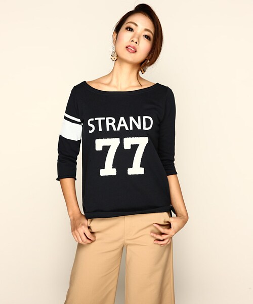 THE STRAND（ストランド）の「THE STRAND(ストランド) カレッジデザイン ナンバー刺繍トップス（Tシャツ/カットソー・レディース・ホワイト/ネイビー・FREE）」の9枚目の写真