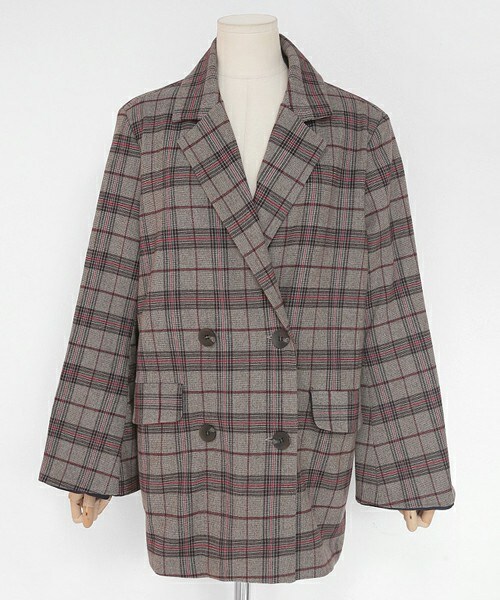 DHOLIC(ディーホリック)の「ワイドスリーブチェックダブルボタンジャケット(テーラードジャケット・レディース・ブラウン/グレー・FREE)」の1枚目の写真