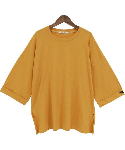 Dailyabout(デイリーアバウト)の「ベーシックラウンドネック7分袖ロールアップTシャツ(P0000VQB)(Tシャツ/カットソー・レディース・マスタード・FREE)」の1枚目の写真