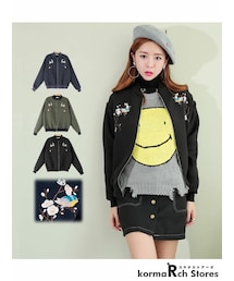 KORMARCH | フラワー刺繍ジップアップ(ライダースジャケット)