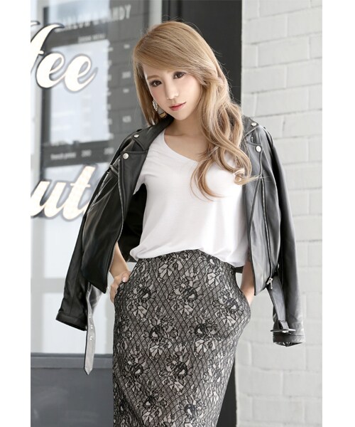 Rocotta by MOERY(ロコッタ)の「Rocotta(ロコッタ) ラムレザーライダースジャケット(ライダースジャケット・レディース・ブラック/ベージュ・FREE)」の5枚目の写真