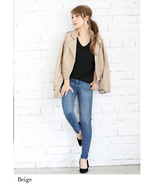 Rocotta by MOERY(ロコッタ)の「Rocotta(ロコッタ) ラムレザーライダースジャケット(ライダースジャケット・レディース・ブラック/ベージュ・FREE)」の10枚目の写真