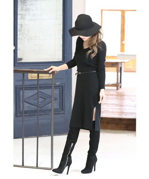 Rocotta by MOERY（ロコッタ）の「Rocotta(ロコッタ) カシミア混ミドル丈リブニットワンピース（ワンピース・レディース・ホワイト/ブルー/グレー/モカ/ブラック・FREE）」の9枚目の写真