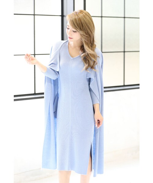 Rocotta by MOERY（ロコッタ）の「Rocotta(ロコッタ) カシミア混ミドル丈リブニットワンピース（ワンピース・レディース・ホワイト/ブルー/グレー/モカ/ブラック・FREE）」の20枚目の写真