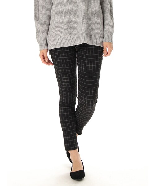 Honeys（ハニーズ）の「裏起毛パギンス７０丈（レギンス・スパッツ・トレンカ・レディース・ブラック/ネイビー/グリーンチェック/クロ×グレー/チャチェック・Ｍ/Ｌ/ＬＬ）」の3枚目の写真