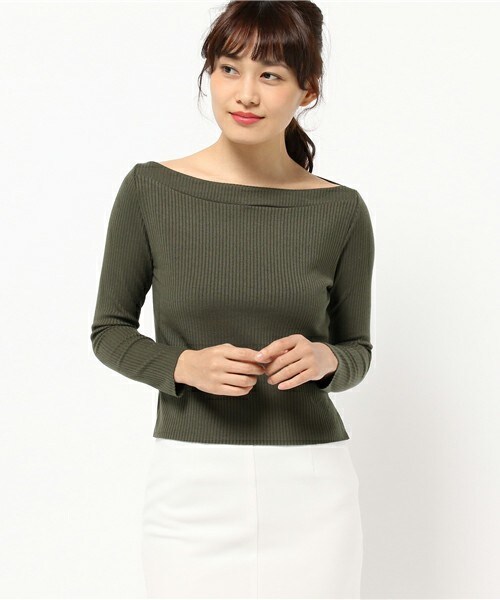 Bab Bou Jeloud（バブブージュルード）の「【Bab】リブニットオフショルダートップス（ニット/セーター・レディース・ピンク/ブラック/ブラウン/カーキ・FREE）」の18枚目の写真