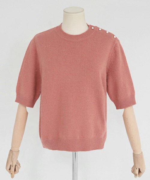 DHOLIC(ディーホリック)の「ショルダーパールボタンニットプルオーバー(ニット/セーター・レディース・カーキブラウン/グレー/クリーム/ディープスカイブルー/ピーチ・FREE)」の5枚目の写真