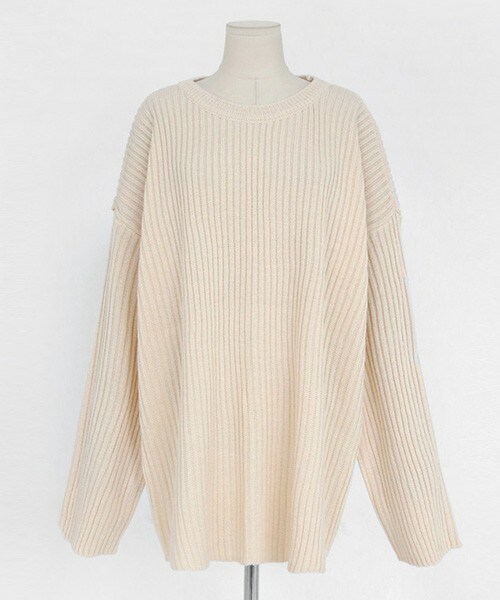 DHOLIC（ディーホリック）の「ユニセックスリブニットプルオーバー（ニット/セーター・レディース・ブラック/ライトベージュ・FREE）」の2枚目の写真