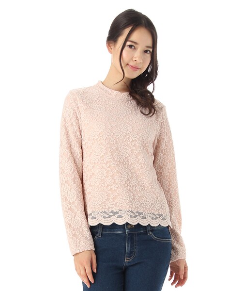 Honeys(ハニーズ)の「総レースプルオーバー(カットソー・Tシャツ・レディース・アイボリー/クロ/ピンク/ベージュ・M/L)」の4枚目の写真