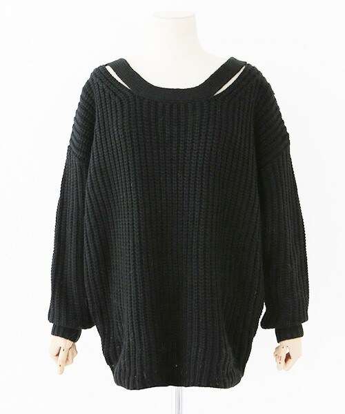 DHOLIC（ディーホリック）の「バッククロスニットプルオーバー（ニット/セーター・レディース・ベージュ/ブラック・FREE）」の2枚目の写真