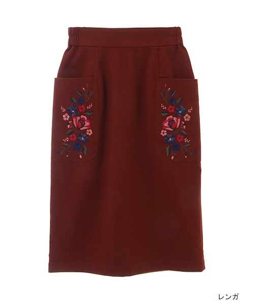 w closet(ダブルクローゼット)の「刺繍入りタイトスカート(スカート・レディース・グリーン/レンガ/クロ・FREE)」の3枚目の写真