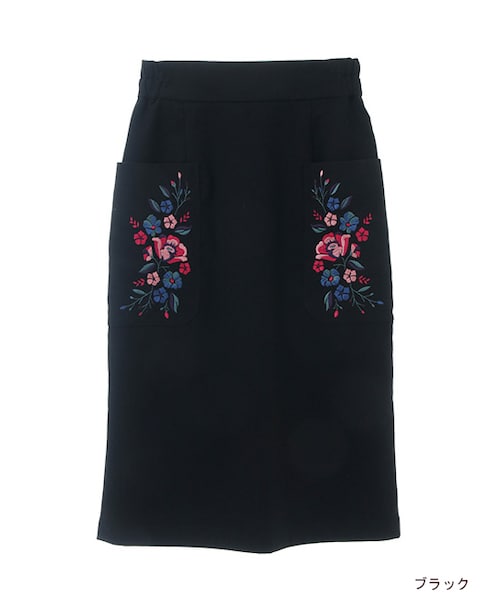 w closet(ダブルクローゼット)の「刺繍入りタイトスカート(スカート・レディース・グリーン/レンガ/クロ・FREE)」の4枚目の写真