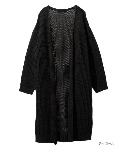 w closet（ダブルクローゼット）の「片畦編みロングカーデ（トップス・レディース・エクリュ/グレー/チャコール・FREE）」の2枚目の写真