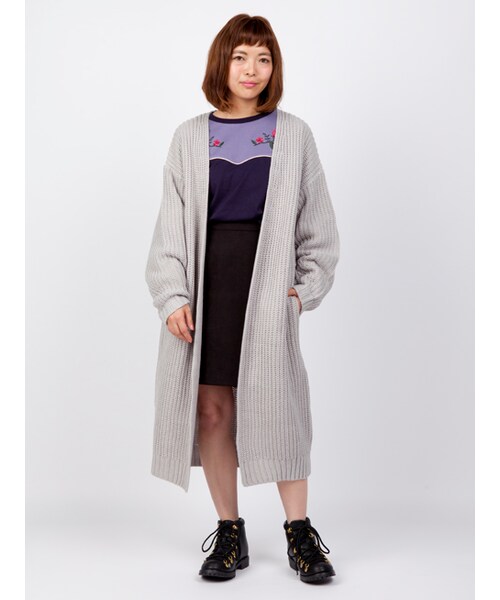 w closet（ダブルクローゼット）の「片畦編みロングカーデ（トップス・レディース・エクリュ/グレー/チャコール・FREE）」の4枚目の写真